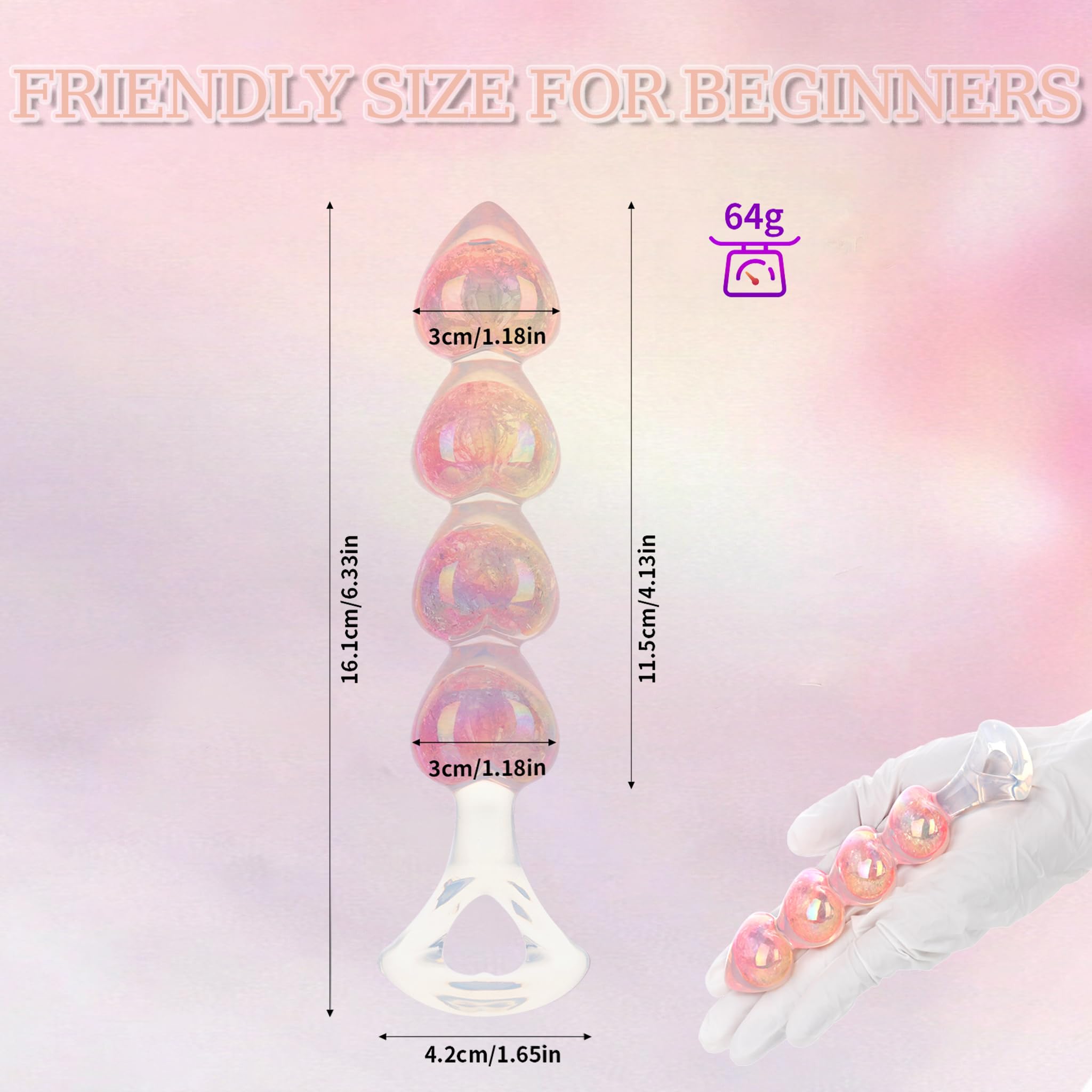 Anal Beads Anal Butt Plug for Beginner, 6.3” Dual Layer Small Pink-Heart Shape Silicone Anal Toy Adult Fantasy Anal Dildo for Women Couple Play