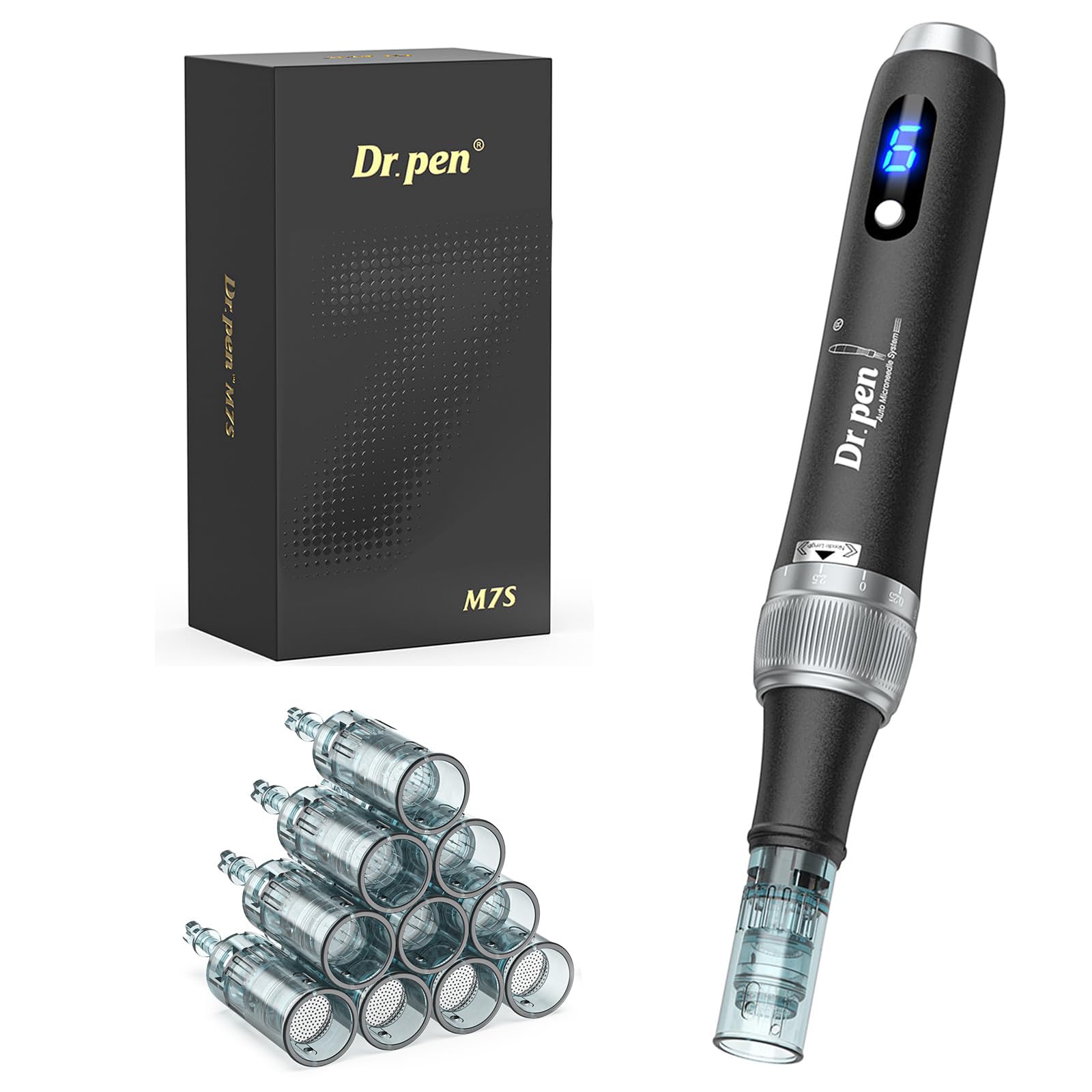 Dr. Pen Microneedling Pen – M7S Wireless & Wired Operation | Adjustable 0–2.5mm Needle Depth | 6 Speed Levels (Up to 16,000 RPM) | Includes 16-Pin, 36-Pin, 42-Pin, and Nano Cartridges | Professional Skincare Tool for Face, Body & Hair - 2