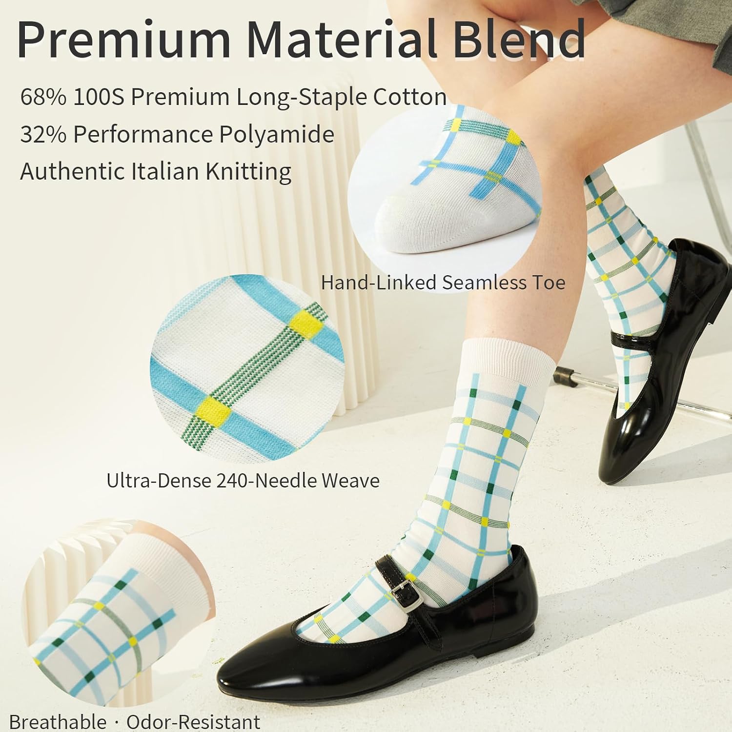 Women's 100S Mercerized Cotton Socks, 240-Needle Knitting Luxury Dress Socks for Everyday & Professional Wear