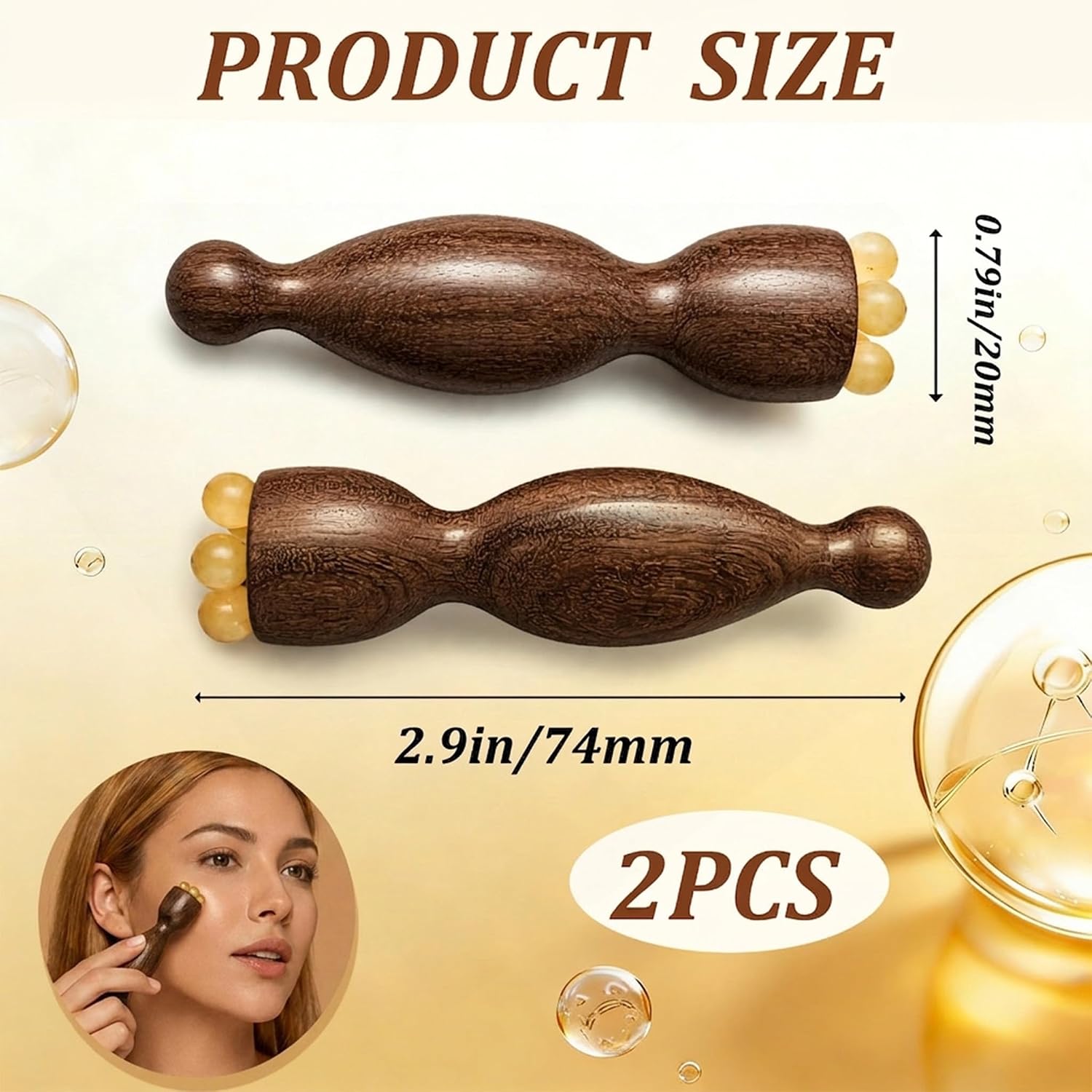 Sheep Horn Eye Massage Tool, Skin Friendly Manual Face Massager for Precise Acupressure to Reduce Eye Puffiness and Strain, Home Spa Skincare Gifts for Women, Smooth Polished Sandalwood, 2.9in, 2pcs image 3