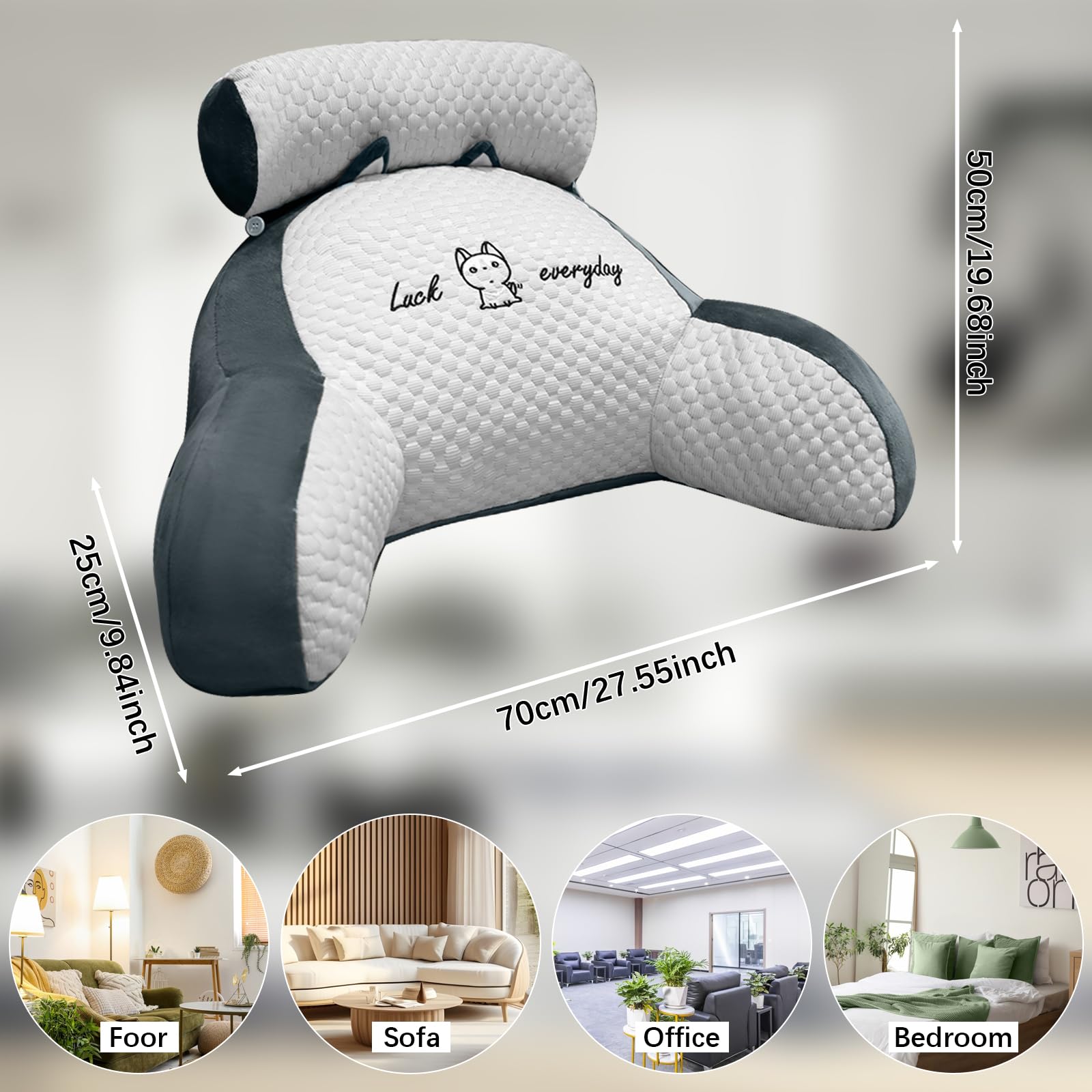 Suewidfay Lesekissen für Bett und Sofa, 70x50cm Groß Erwachsenen Rückenkissen, Komfortkissen Lesekissen mit Abnehmbarer Nackenrolle und Armlehnen, Lesesitzkissen zum Lesen, Fernsehen, Faulenzen