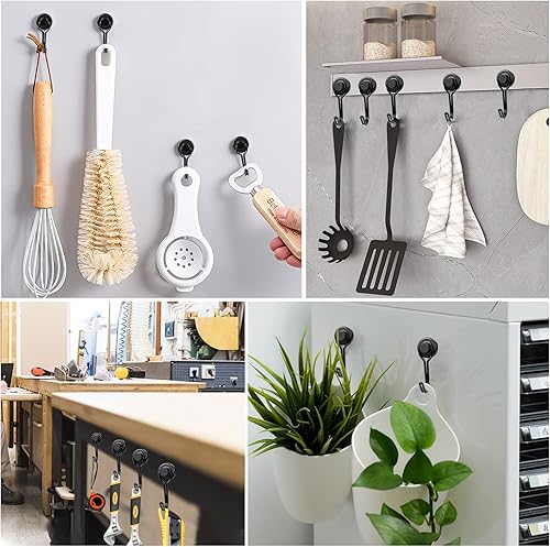 Miniatura 12 de E BAVITE Ganchos magnéticos giratorios negros, gancho magnético de neodimio fuerte de 30 libras con revestimiento epoxi para refrigerador, crucero