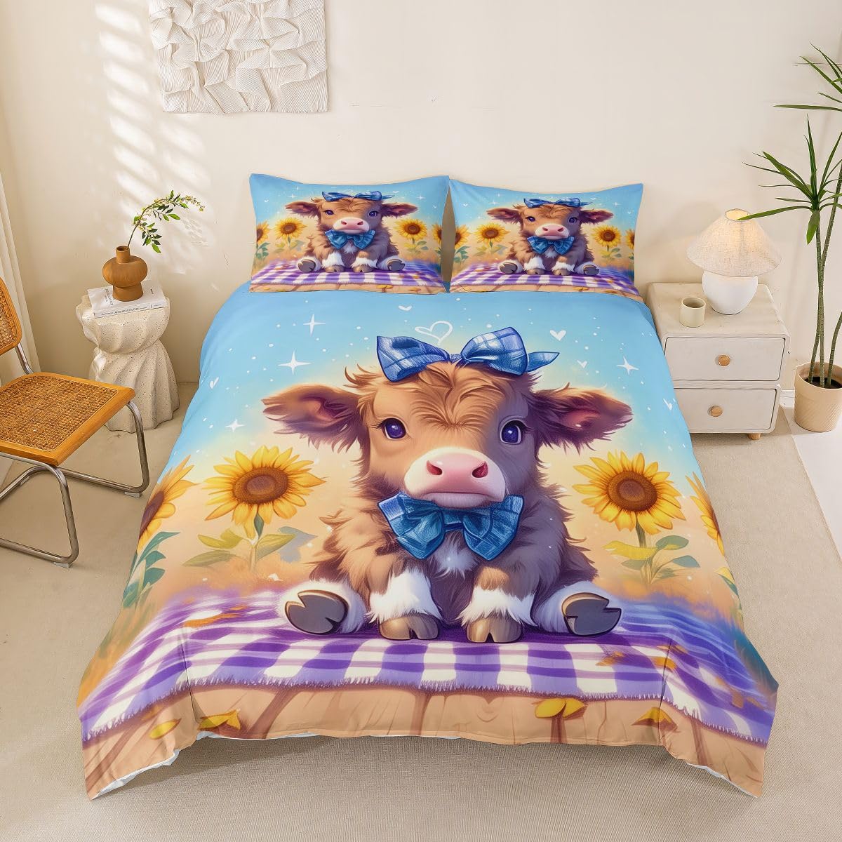 Housse de couette microfibre sans repassage 200x200 parure lit animaux anti-plis