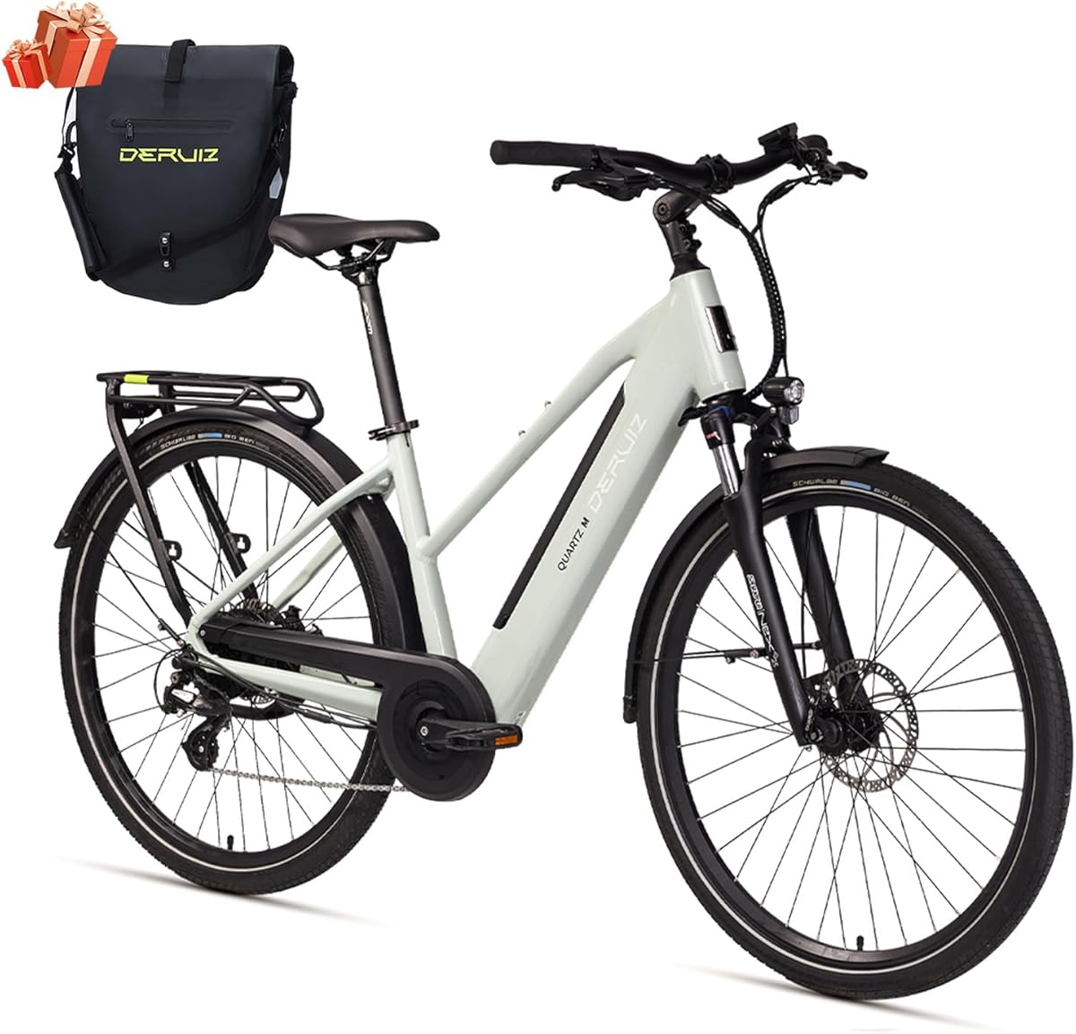 DERUIZ E-Bike 28 Zoll Quartz M – City E-Bike für Damen & Herren, 250W 48V 483Wh, 55 Nm Motor, bis 25 km/h, Reichweite bis 121 km, Trekking Elektrofahrrad in Metallic Grey