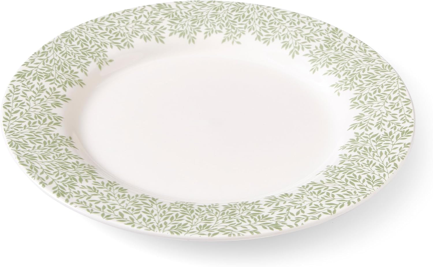 Spode Morris & Co Standen 11-Inch Dinner Plates, Set of 4 - Earthenware Dinnerware with Green Leaf Border Design, Microwave, Dishwasher, Freezer Safe - Elegant Tableware, Made in England