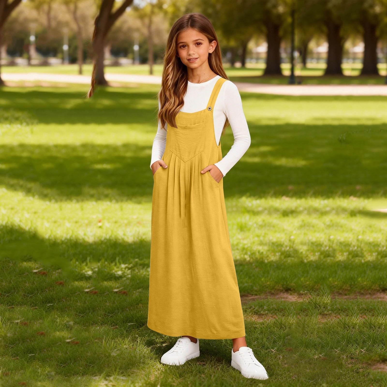 Vestidos de verano para niñas, sin mangas, maxivestido casual para niños, playa, vacaciones, vestido escolar suave y cómodo con bolsillos