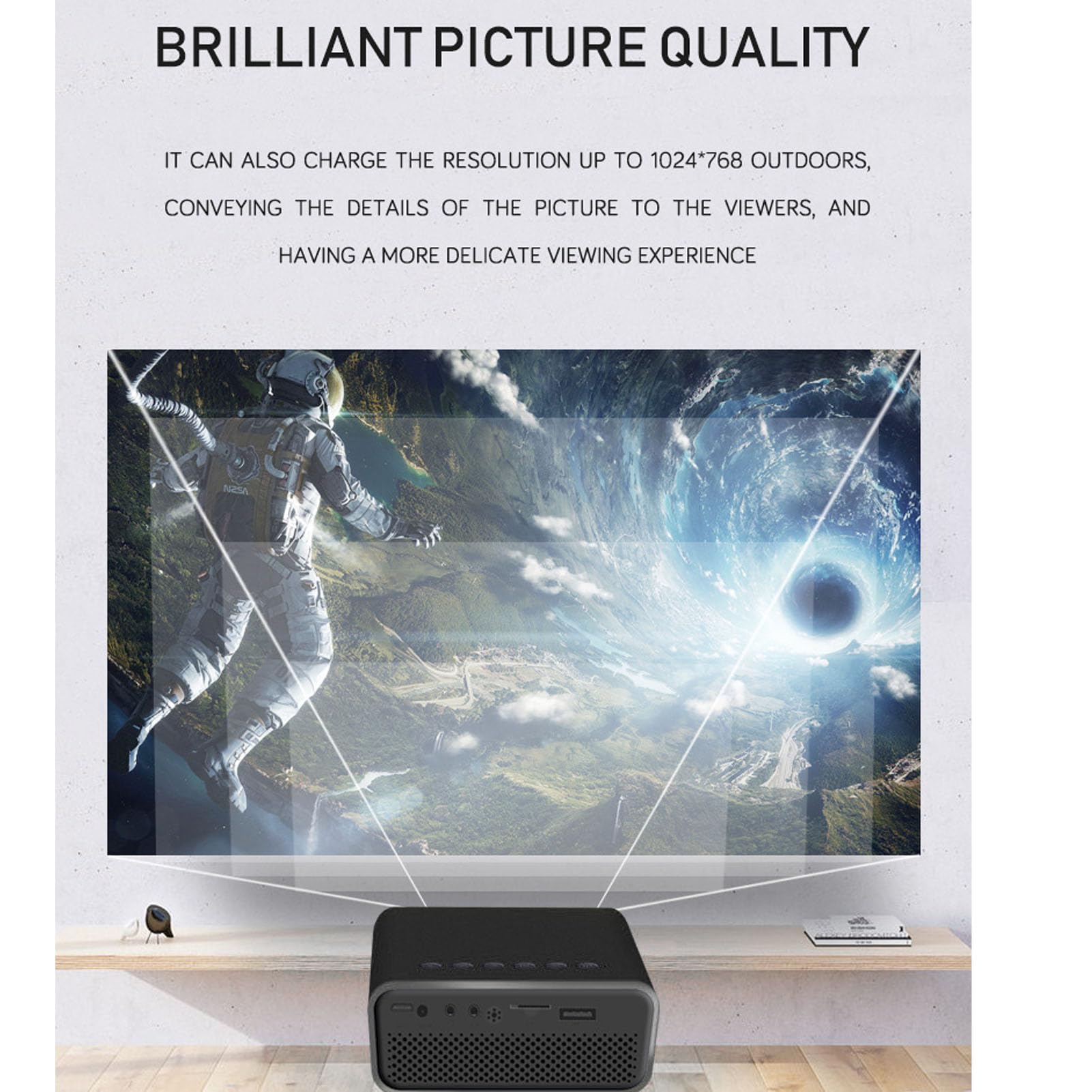 Luqeeg Projecteur sans Fil 1080P HD avec Haut-Parleur, Technologie D'imagerie Diffuse, Mini-Projecteur de Cinéma, Vidéoprojecteur Portable pour L'extérieur (Noir)