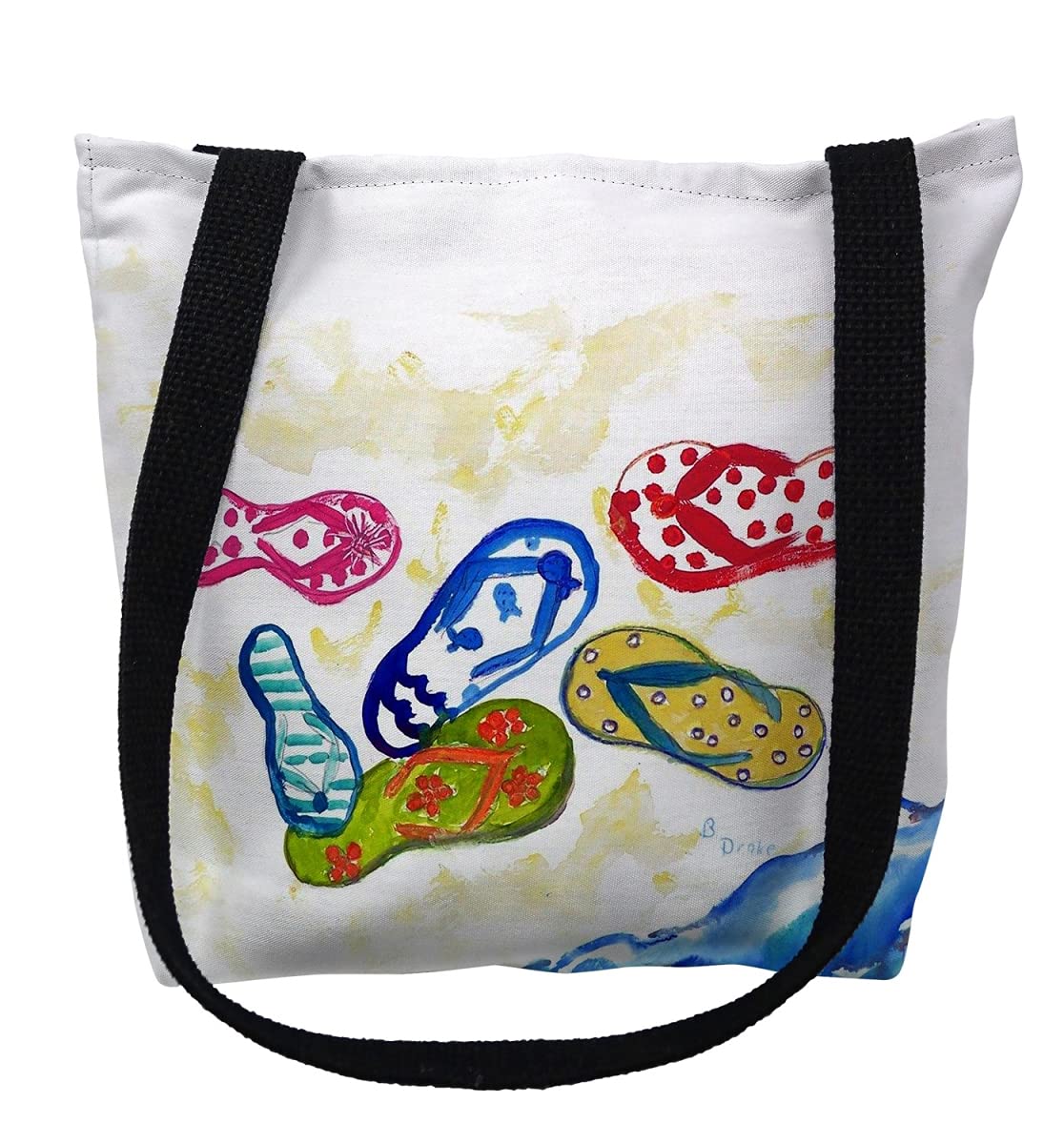 13 x 13 in. Six Flip Flops Small Tote Bag by Betsy Drake – Cotton, Black, Model TY154S