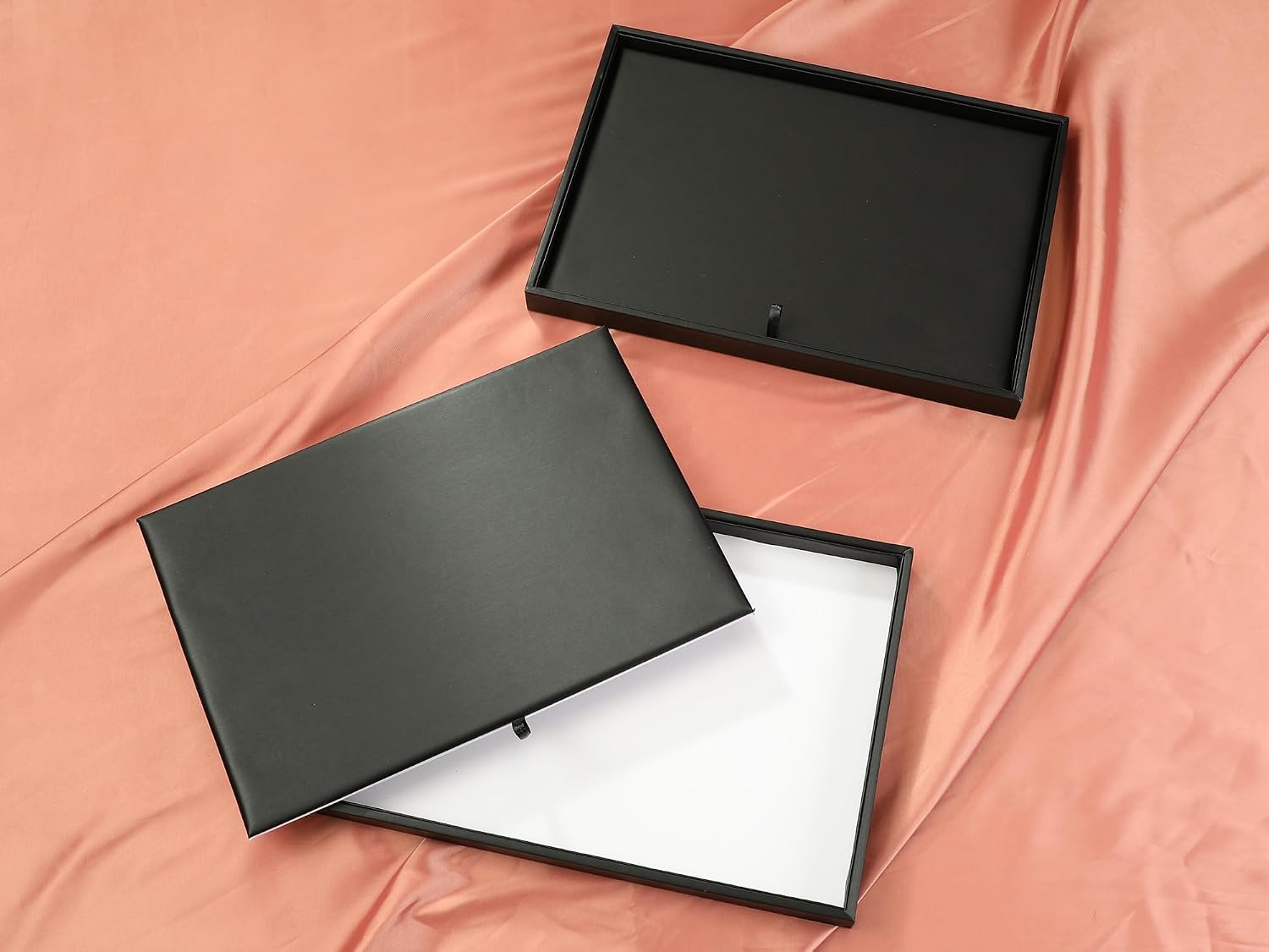 uxcell Set of 2 Stackable PU Leather Jewelry Organizer Trays with Removable Dividers for Drawers, Jewelry Organizer Drawer Inserts Storage Flat Tray Black