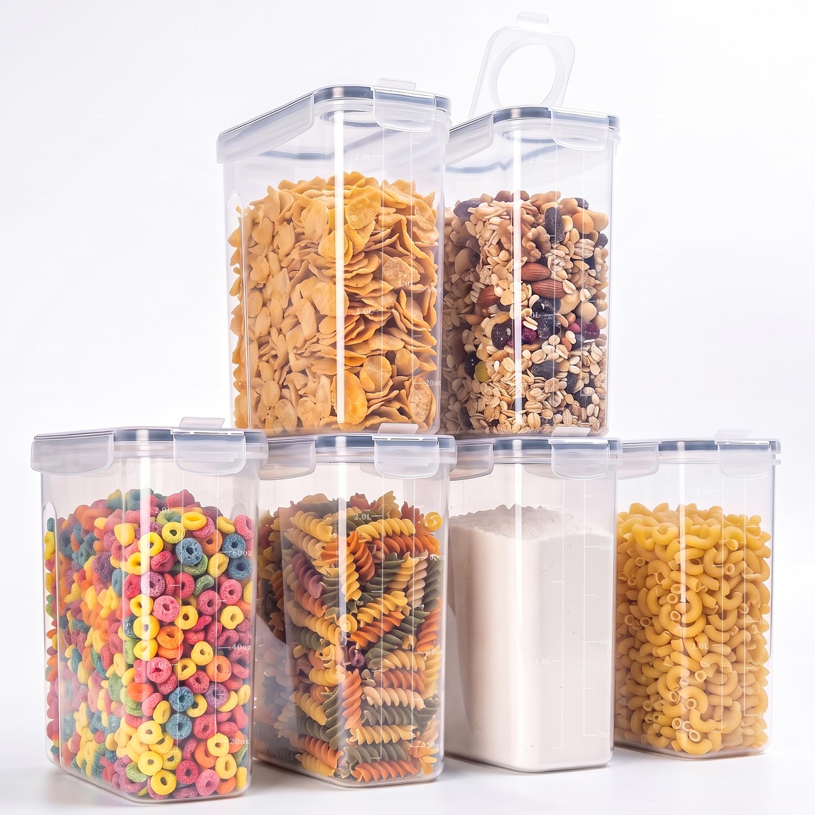 Generix Transparent Airtight Food Storage Containers Set Of 6, 2.5L Bpa-Free Pantry Storage Canisters With Airtight Lids, Stackable Kitchen Containers For Cereal, Flour, Sugar, Rice, Pasta & Dry Food