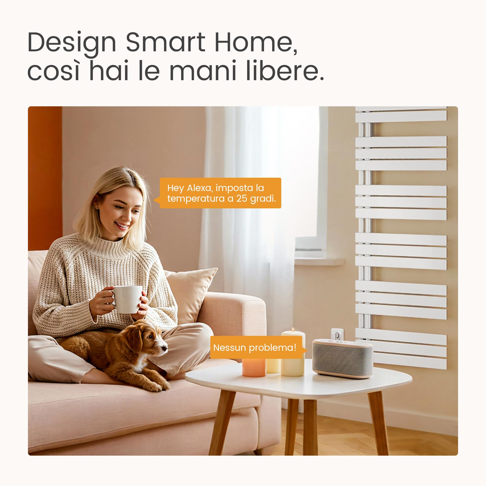 EMKE Scaldasalviette Elettrico 104x40 cm Bianco, Porta-Asciugamani Riscaldante con Termostato WiFi, 400W, Termoarredo Elettrico per Bagno