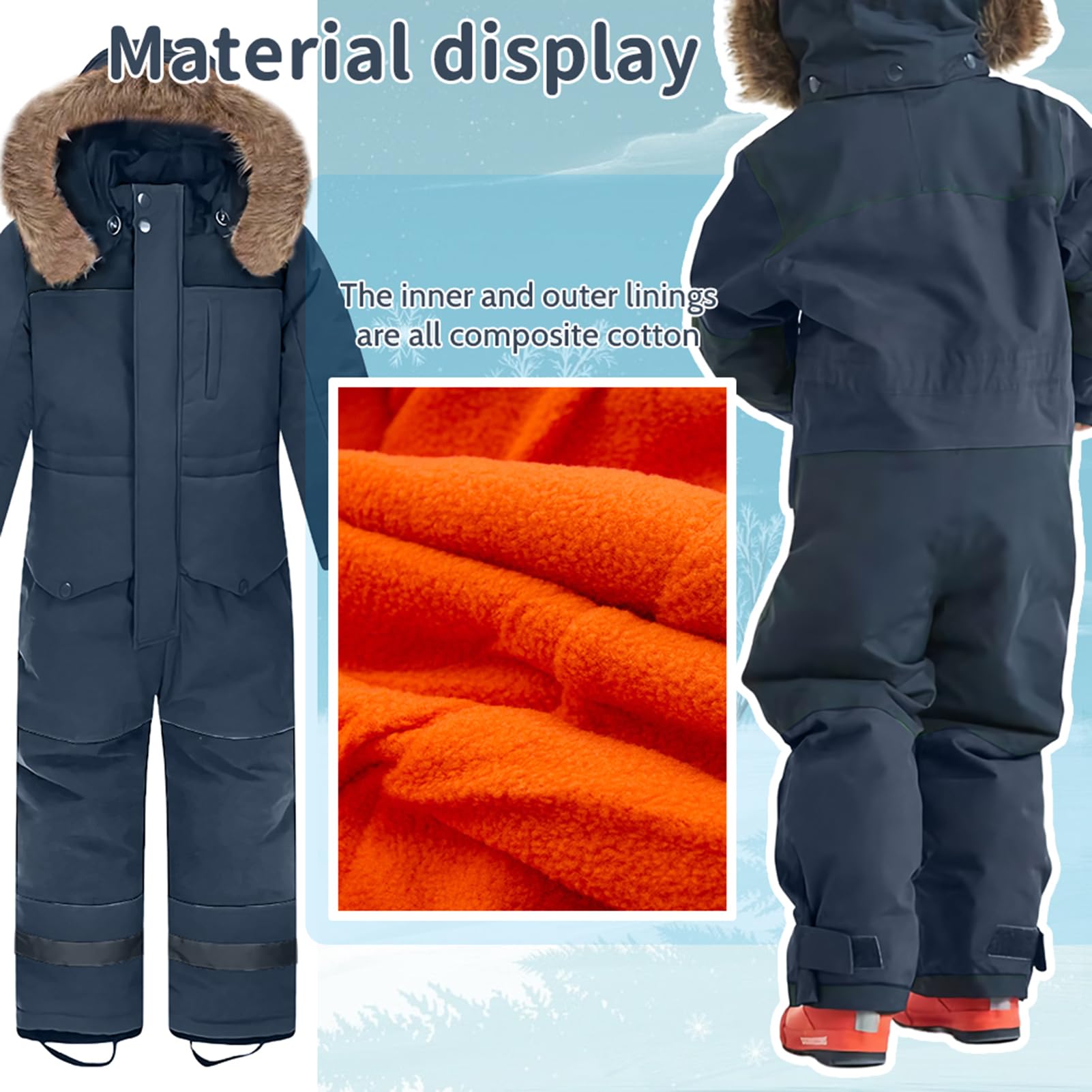 Combinaison de Ski Une Pièce Enfant Garçon Costume de Neige Fille Coupe-Vent Imperméable
