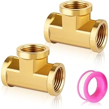 1/2 inch Forged Brass Tee Pipe Fitting, 2Pack 1/2 x 1/2 x 1/2 NPT Feamle T-Fittings, 3 Way Metal Pipe Tee Connectors Adapter Coupling, for Gas, Air, Oil, Propane Multi System
