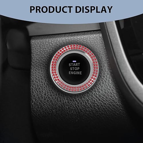 Miniatura 3 de 2 anillos decorativos brillantes para botón de arranque de automóvil con un solo botón, anillo brillante de doble fila de diamantes de imitación,