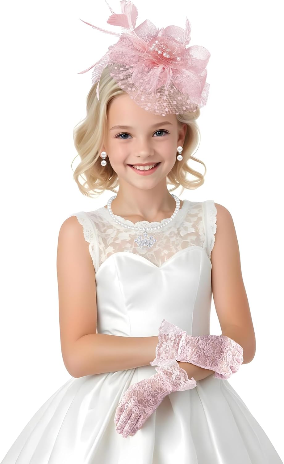 5Pcs Girls Tea Party Fascinators Hats Tea Party Headband and Lace Glove Set for Girls 1920s Party - Image 4