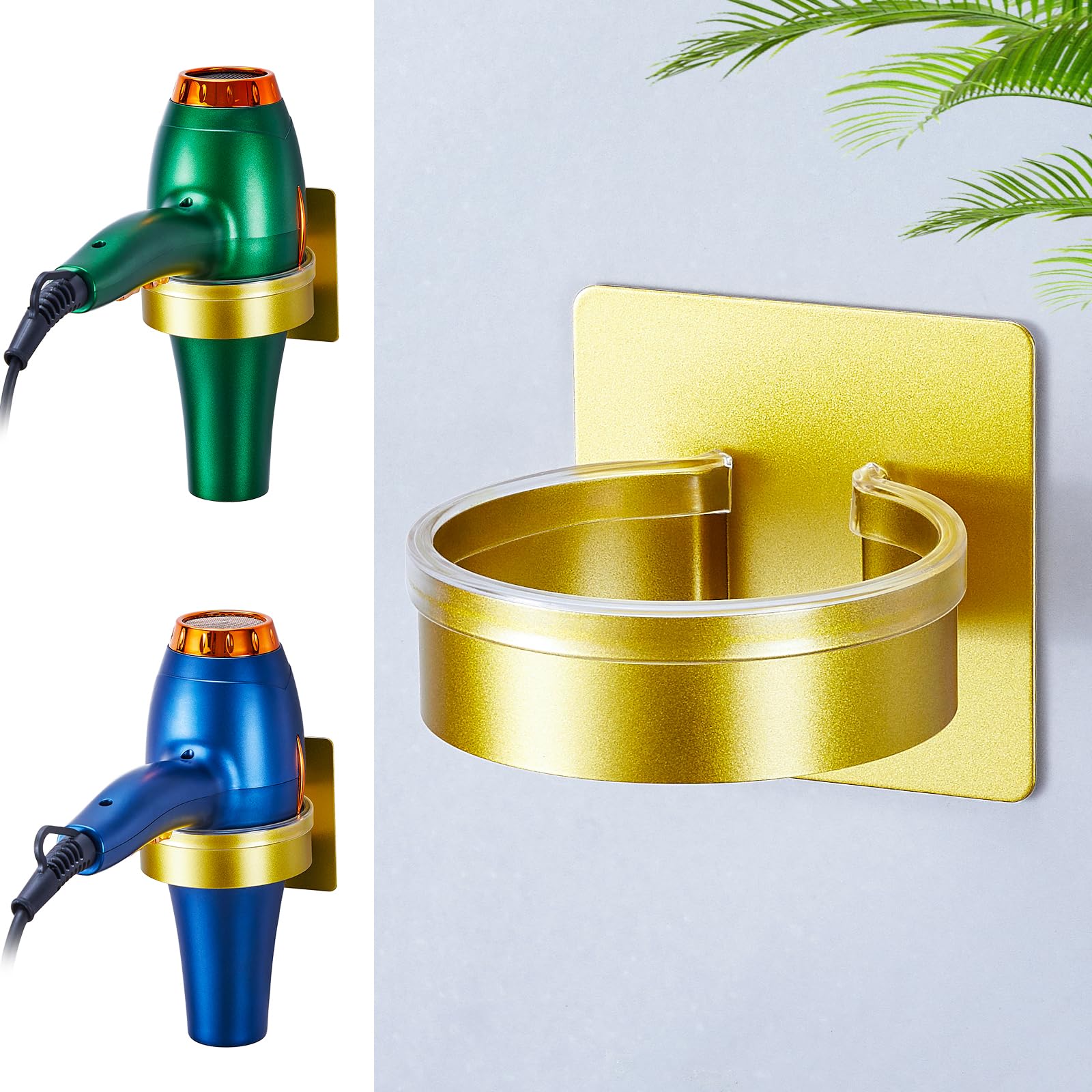 Blow Dryer Holder Wall Mounted, hairdryer holder for bathroom, Blow Dryer Organizer, hair tool organizer wall mount, Adhesive Hair Dryer Storage for Bathroom Barber Shop (Gold)