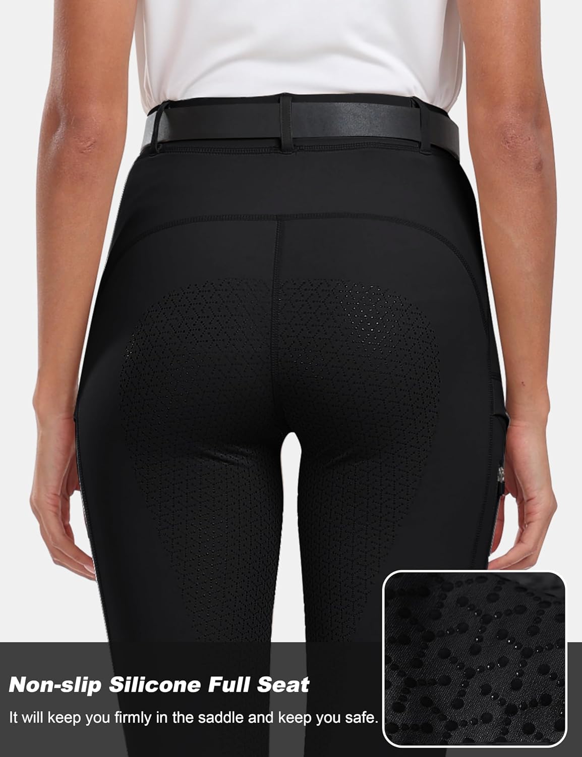 MoFiz Women's Silicone Full Seat Horse Riding Pants Zipper Pockets Equestrian Breeches Riding Tights - Image 4
