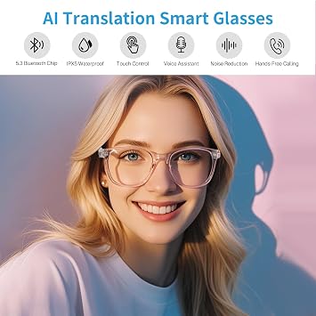 AI Smart Glasses for Women, Real-Time Translation Bluetooth Glasses