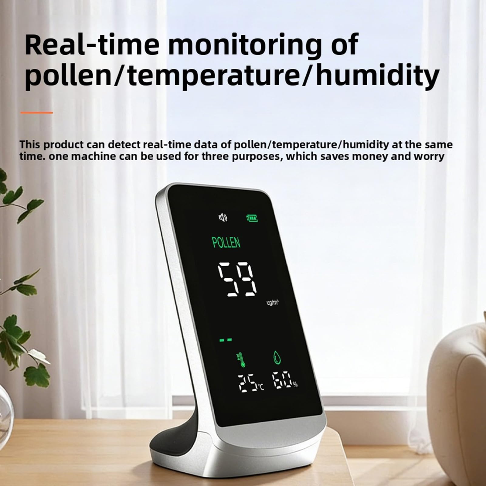 Pollendetektor, Tragbar, Präziser 0-999ug/m³ Pollenkonzentrationstester für den Außenbereich und Gesundheitsüberwachung – 4,3-Zoll-LED-Display