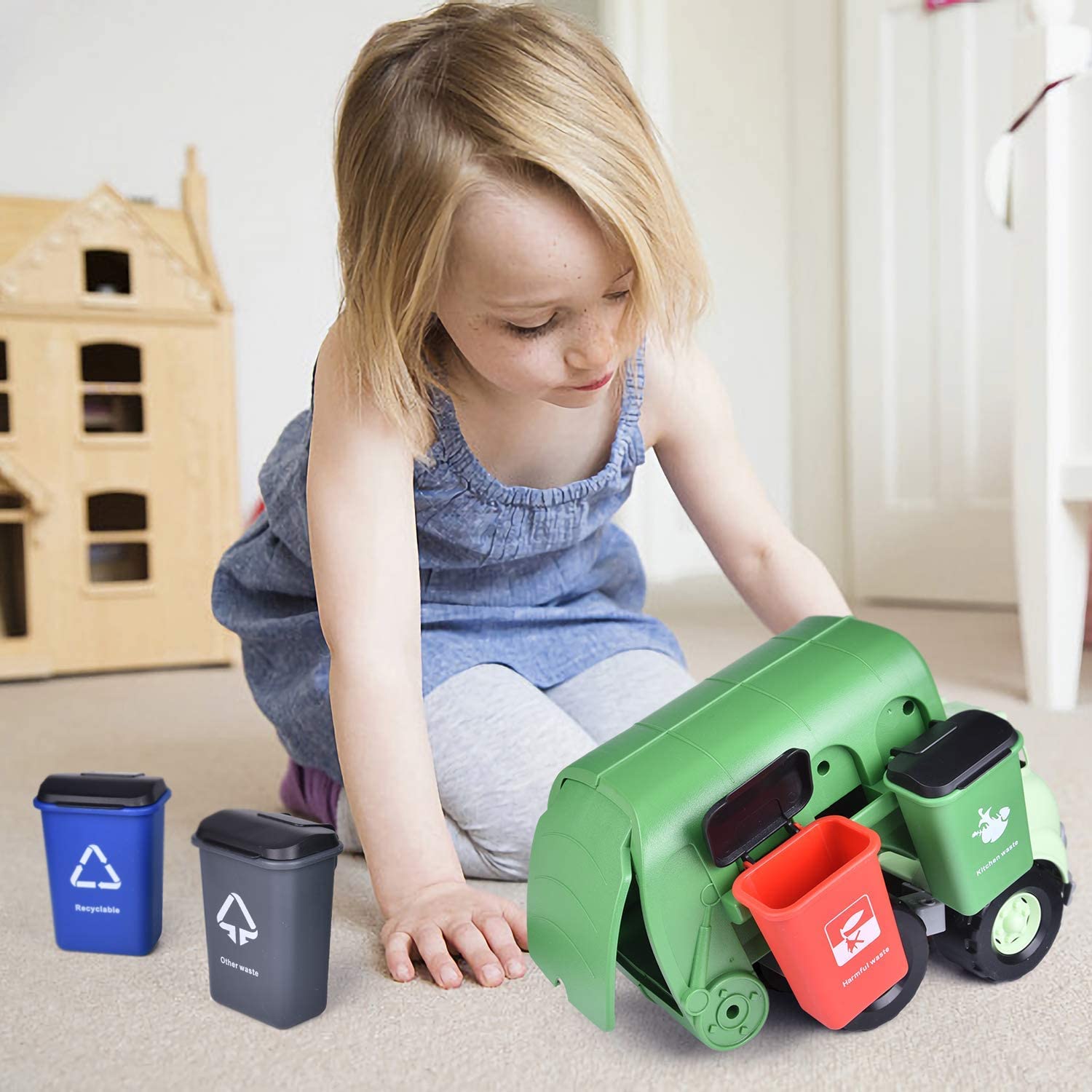 Buy FUN LITTLE TOYS Garbage Truck Toy with 4 Rear Loader Trash Cans and