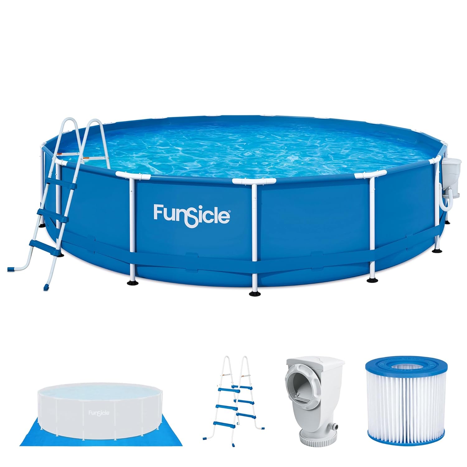 Funsicle Activity 15' x 36" Round Above Ground Swimming Pool Set with SkimmerPlus 2-in-1 Filter Pump - Easy Setup for Backyard Fun