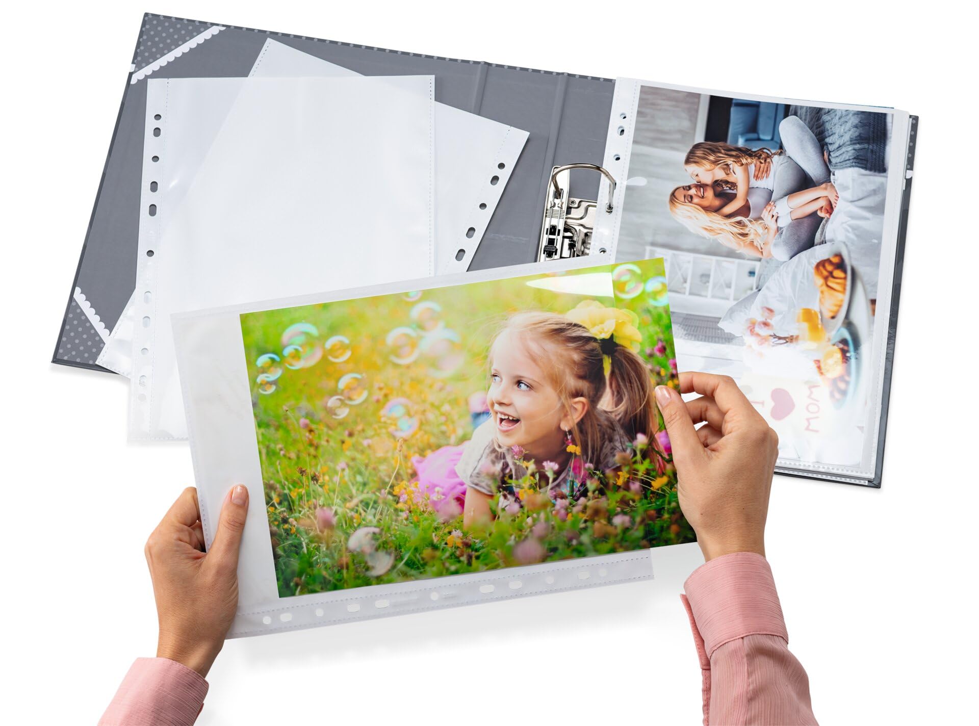 HERMA 7566 Fotohüllen für Ordner, 250 Stück, 20x30 cm, 1 Fach, beidseitig bestückbare Fotophan Fotosichthüllen Sammelhüllen Postkartenhüllen Prospekthüllen mit Eurolochung, weiß