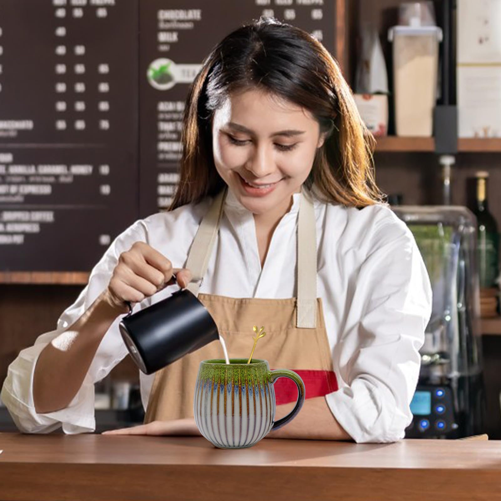 KEYIGOU Tasses à Café En Marbre De 382,7 G Avec Couvercle, Cuillère Dorée, Tasse à