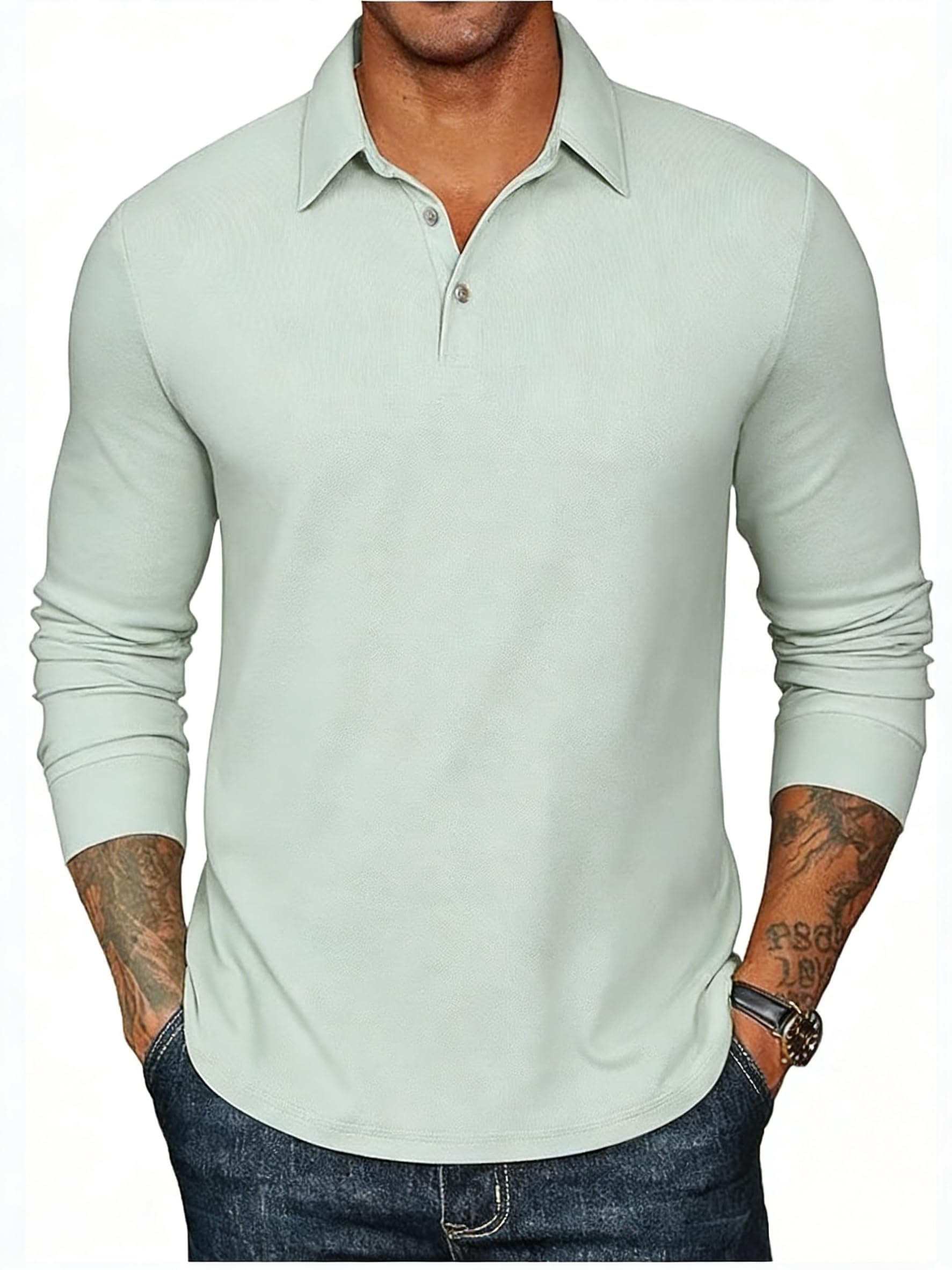 Camisa de golf de manga larga para hombre, absorbe la humedad, ajuste seco, rendimiento sólido, casual, piqué, polo de golf para hombre - 5