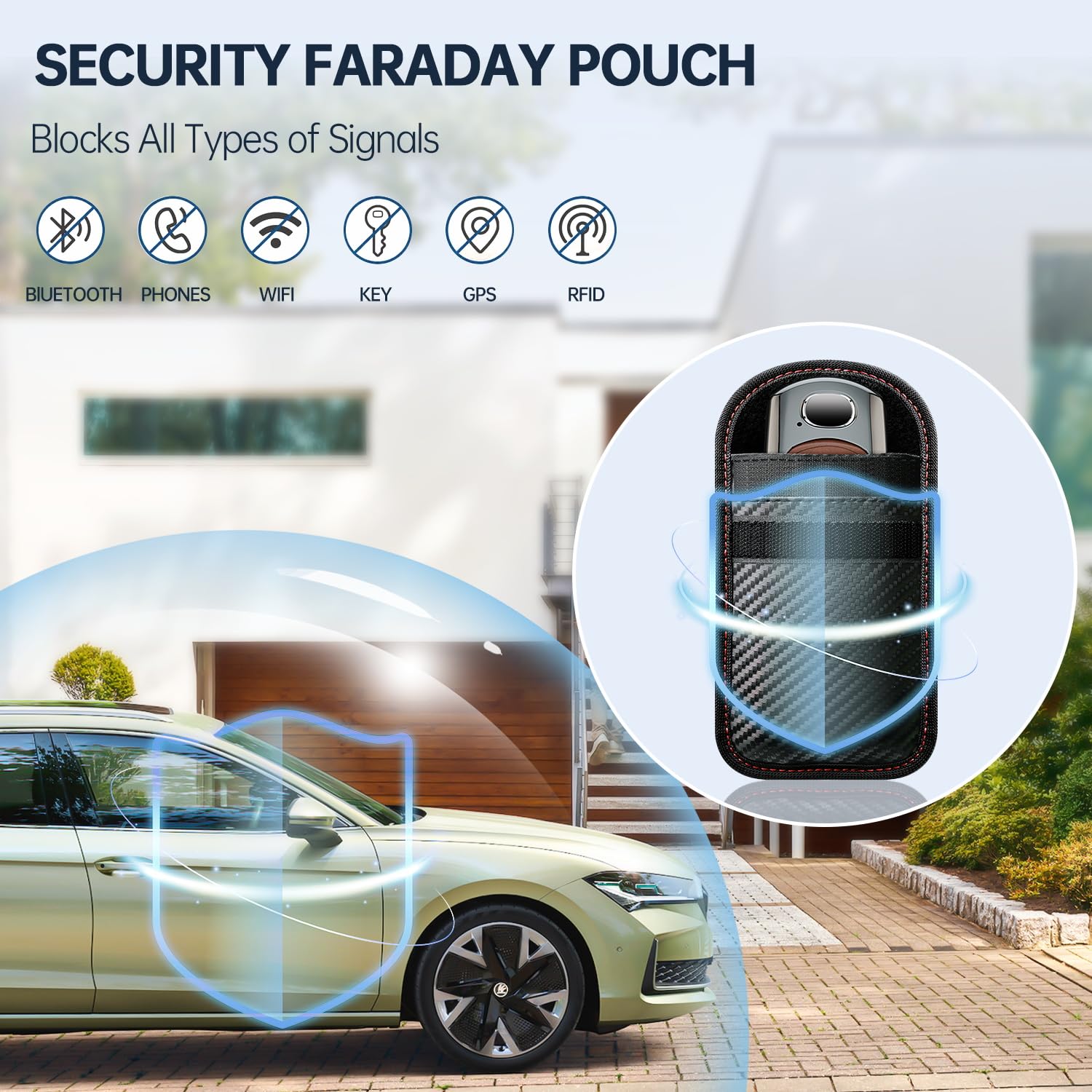 caslord Faraday Pouch for Car Keys, Pack of 2 Anti-Theft RFID Key Fob Protection Bag with 4 Pack Key Rings for Car Security, M, Red and Blue - 5