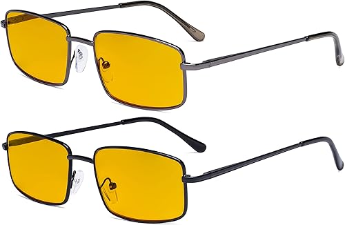 Eyekepper Paquete de 2 lentes de lectura con bloqueo de luz azul, marco de metal, lectores de computadora, color ámbar +0.50