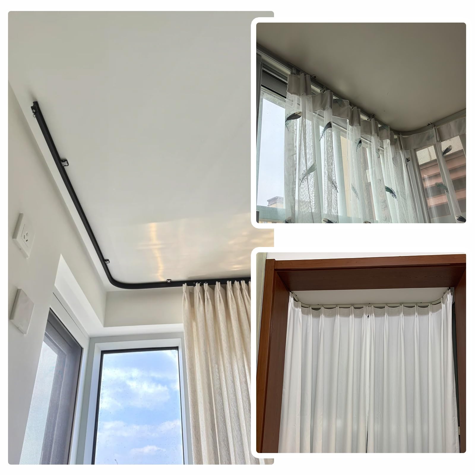 Gebogene Vorhangschiene, Vorhangschienen aus Aluminium, Deckenmontage, Richtungsrolle Umlenkrolle, für Gardinenaufhängung, Raumteiler, Zimmer, Balkone, Büros, Hotels(White,1.7m/5.58FT(2 * 0.85m))