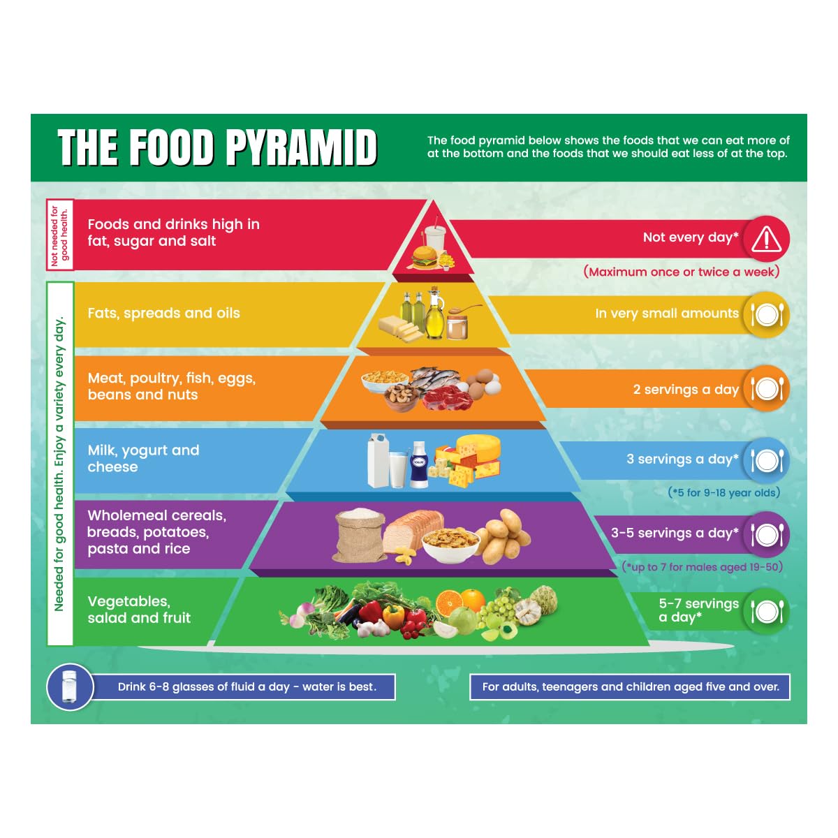 Above All Advertising Healthy Food Pyramid Chart | Food of Pyramid | Food Diet and Nutrition Pyramid Poster for Kids and Childrens | Food Stickers for Kids (11" x 17")