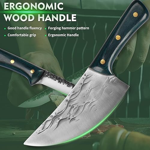 Miniatura 7 de FULLHI Juego de cuchillos de carnicero profesional de 10 piezas con bolsa de cuchillos y funda Cuchillo de chef forjado a mano Cuchillo de