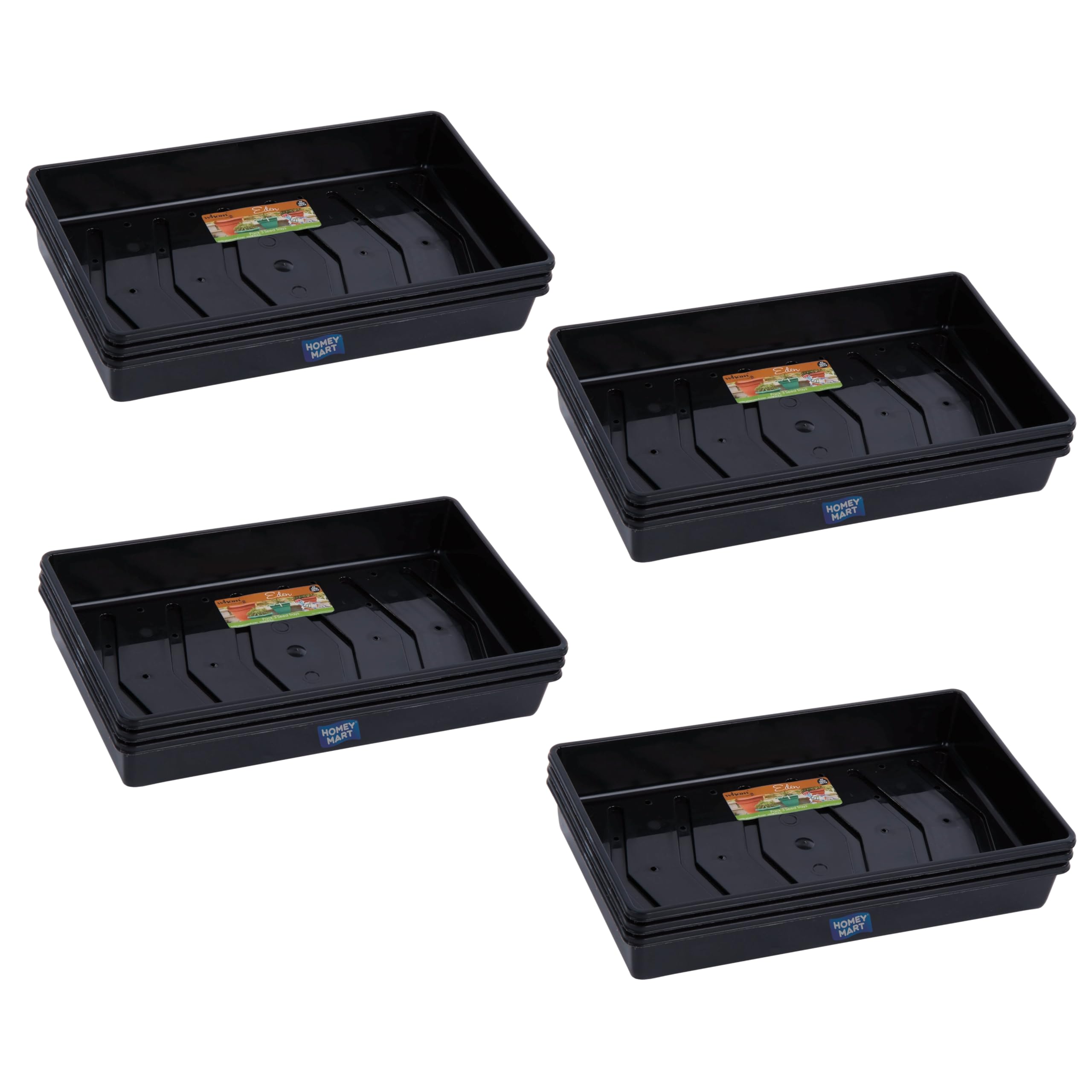 Seed Trays with Drainage Holes | 38 x 23 x 6 cm Full Size Traditional Plastic Eden Seed Trays Black | Heavy Duty Stackable Garden Propagation Trays for Seeds, Cuttings & Seedlings - Pack of 12