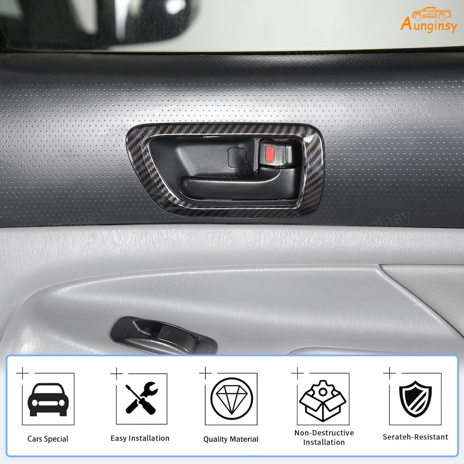 Aunginsy Car Inner Door Handle Panel Frame Trim Compatible with Toyota Tacoma 2005-2015 Front Rear Side Door Handle Bowl Speaker Ring Panel Look Decorative Cover Protective ABS Interior Accessories