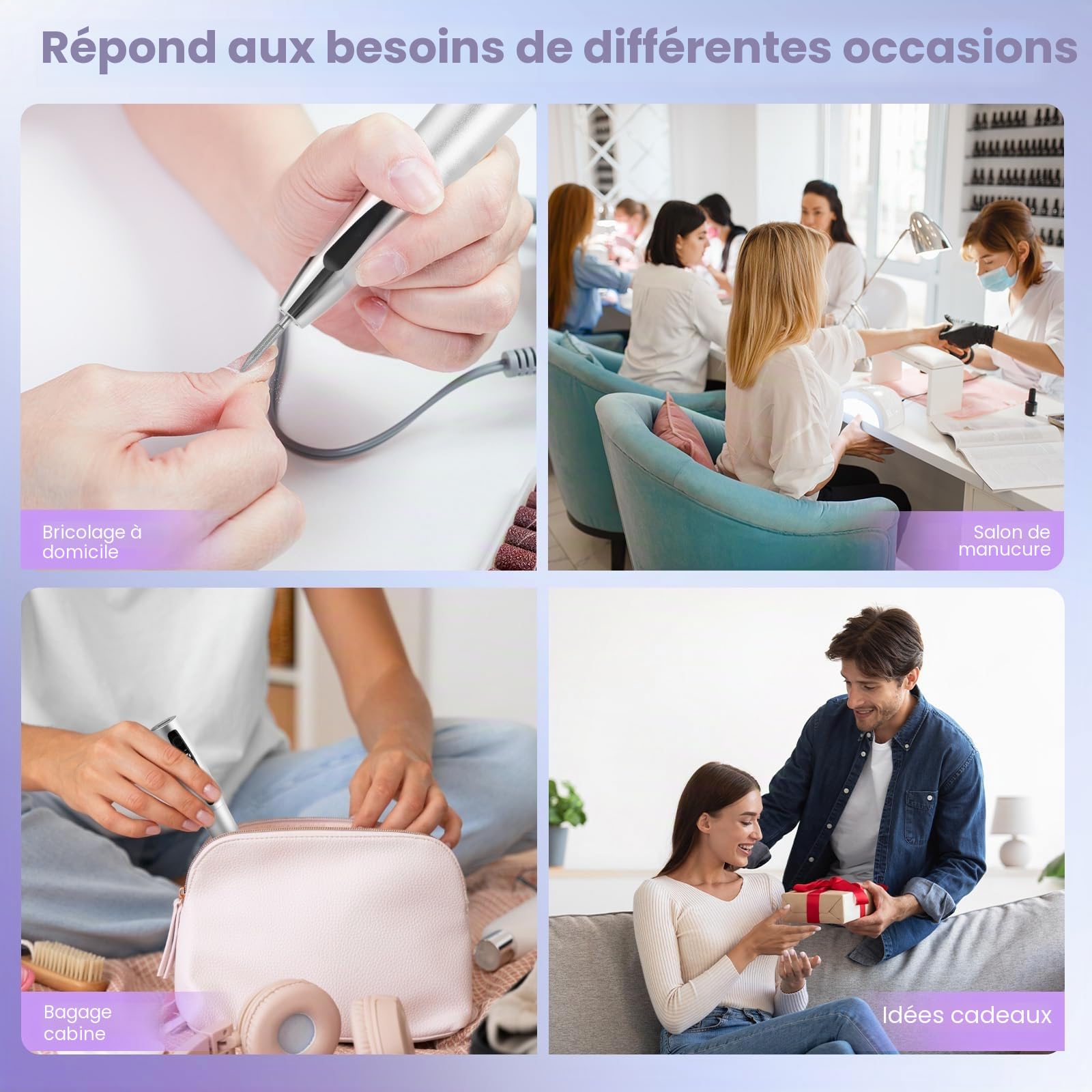 Xoali Ponceuse pour Ongles Professionnel 35000 tr/min,13 en 1 Lime a Ongle Electrique Sans Fil avec écran LCD,Kit de Manucure Pédicure Vitesse Réglable (Silver)