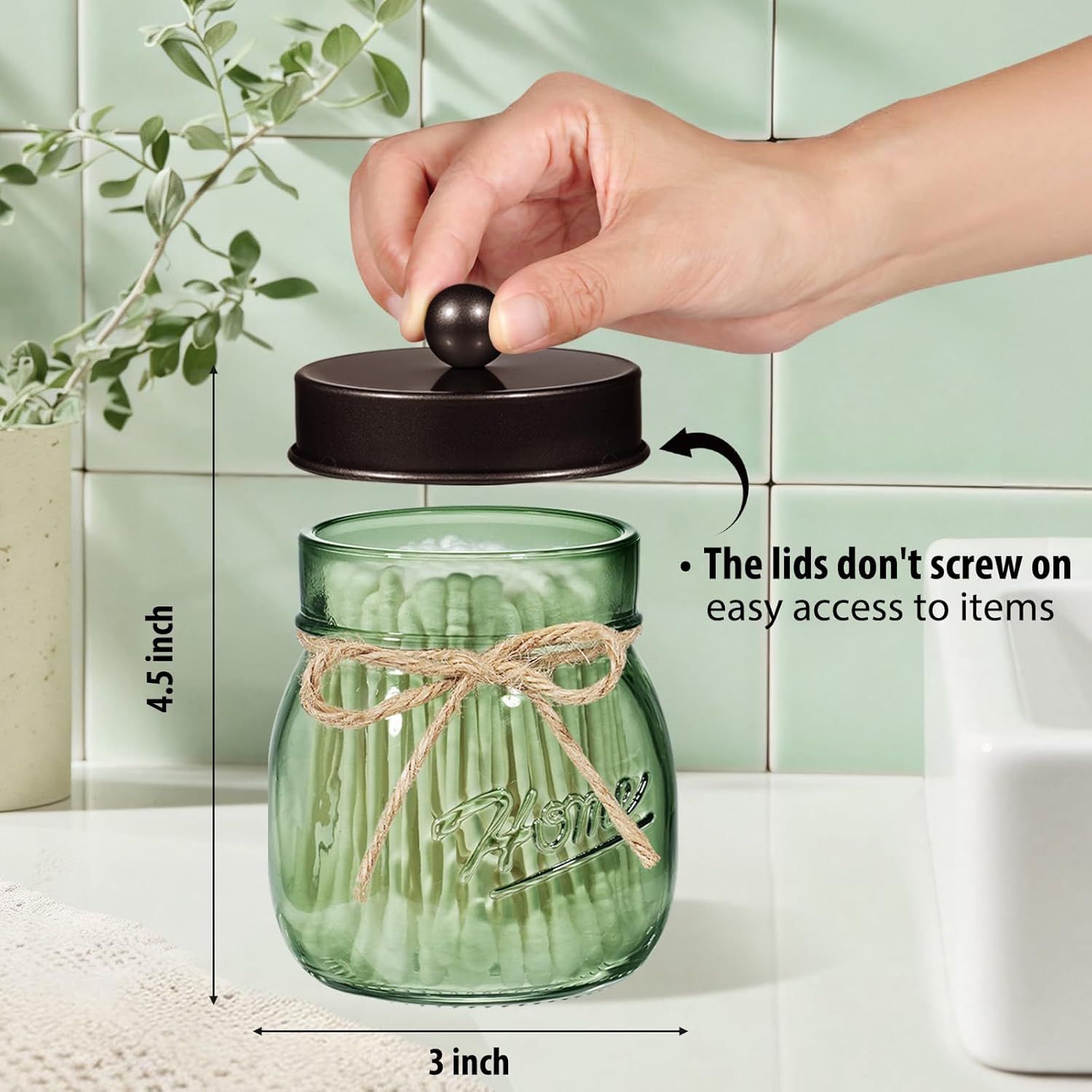 SheeChung Mason Jar Bathroom Accessories Set, Soap Dispenser and Toothbrush Holder Set & 3Pcs Green Glass Qtip Holder Dispenser, Bathroom Canisters, Rustic Farmhouse Decor