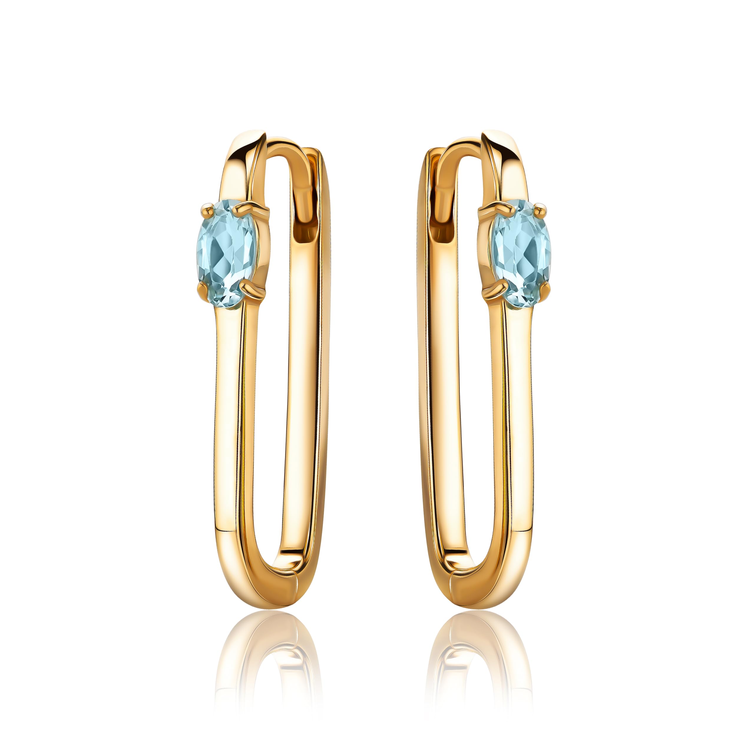 Miore Orecchini Donna Argento Placcati Oro Giallo 18KT, Orecchino cerchio Ovale in Argento 925 e Topazi Blu Naturali. Orecchino Classico anallergico.