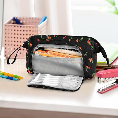 Miniatura 5 de Fustylead Pretty Cherry - Estuche grande para lápices, organizador de escritorio para escuela, universidad, oficina, bolsa de almacenamiento,