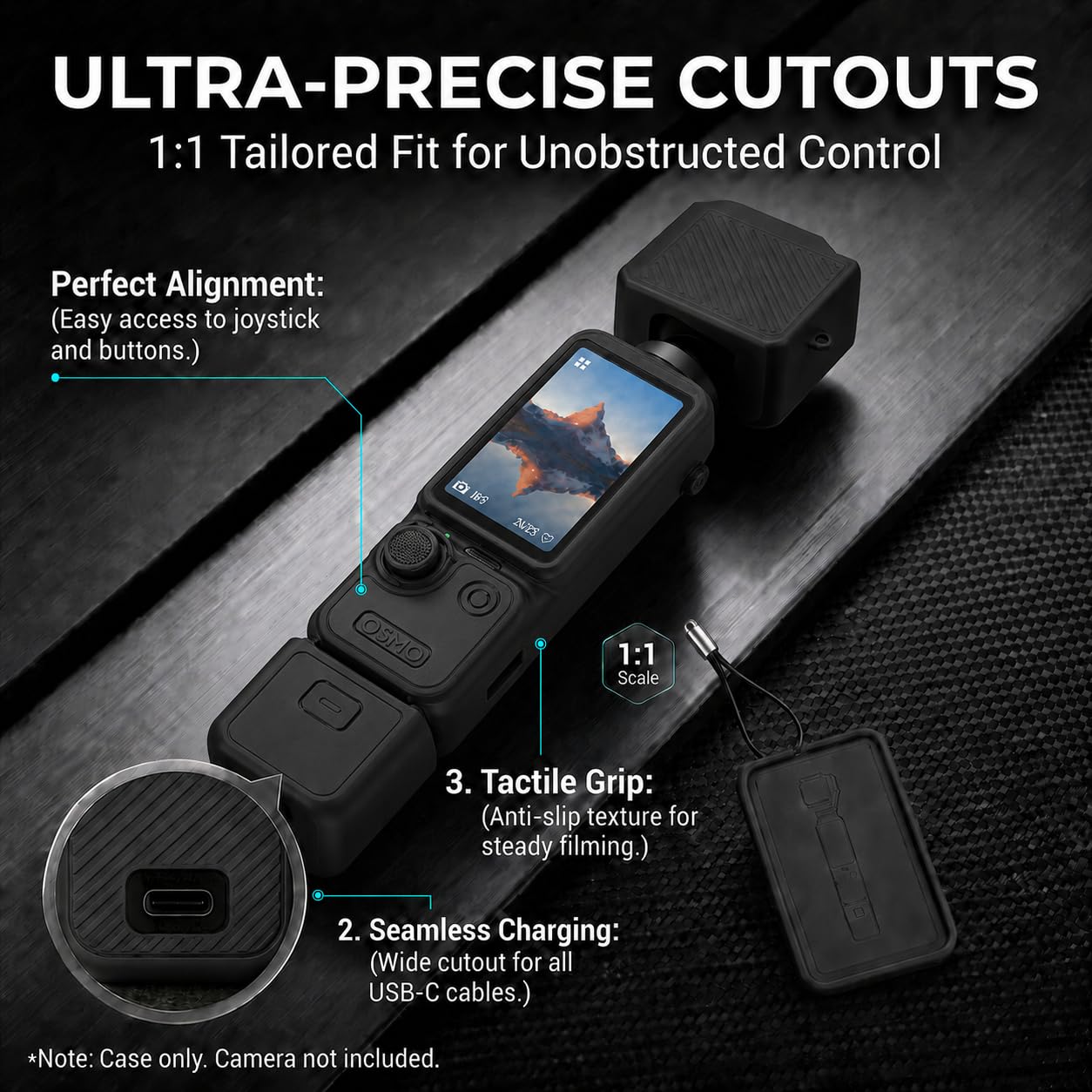 Silicone Coque pour DJI Osmo Pocket 4 avec 2 Protections D'Écran et D'Objectif, Housse en Silicone Souple, Antichoc Antidérapante et Anti-Rayures, Kit de Protection Complet Accessoire– Noir