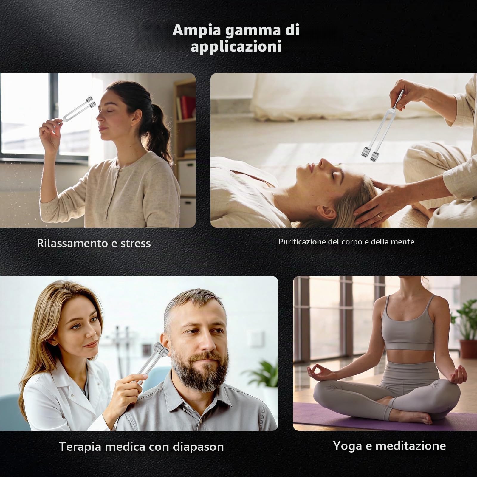 Set di diapason curativo con base in cristallo per regolazione chakra, guarigione del suono, meditazione, yoga