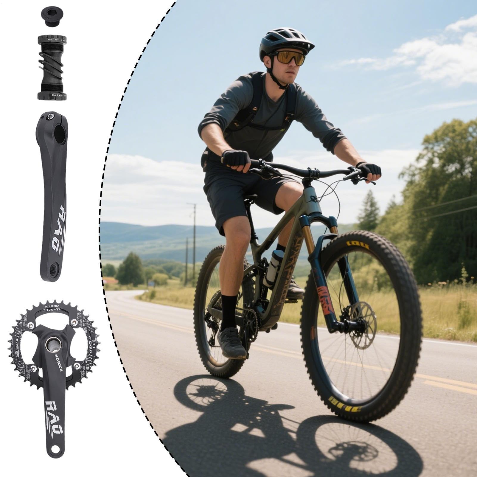 Générique Fahrrad Kurbel,170 mm Hohlschaft Integrierte Fahrradkurbel - Leichtbau Kettenblatt Aluminiumlegierung Tretlager für Outdoor-Fahrten