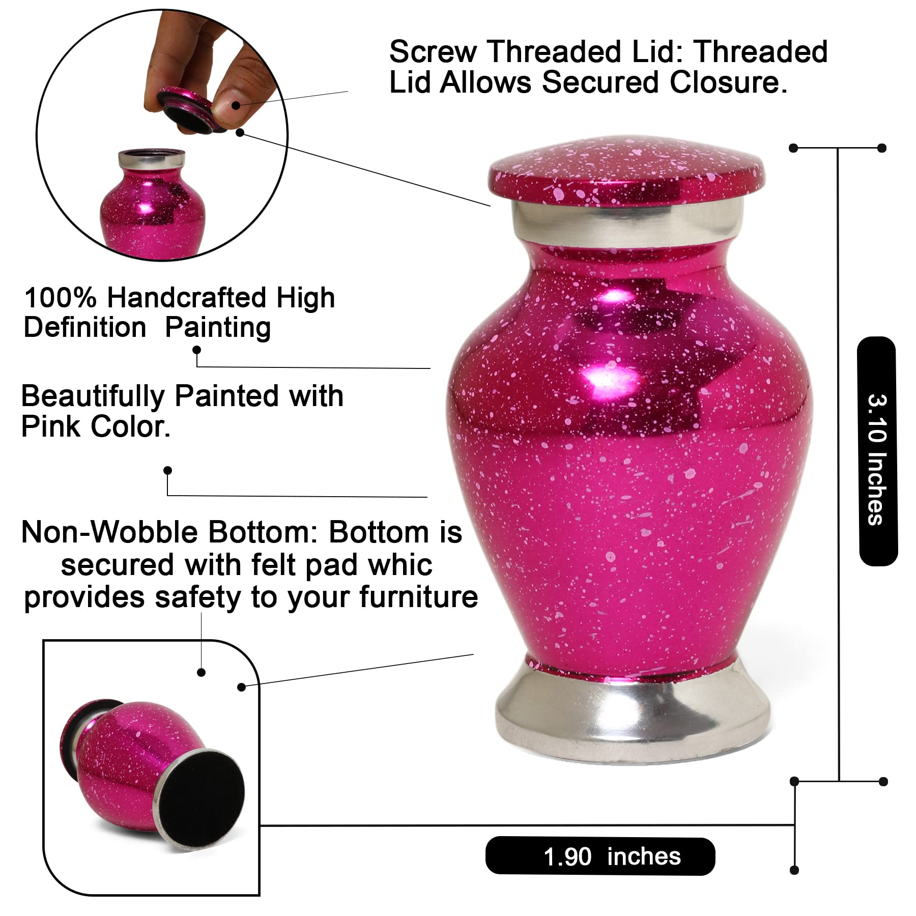 THE ASCENT MEMORIAL Small Cremation Urn for Human Remains Ashes for Women - Pink Glittered Keepsake Token with Velvet Carry Bag, Paper Funnel in a Beautiful Gift Box - Serenity Funeral Urn & Keepsake
