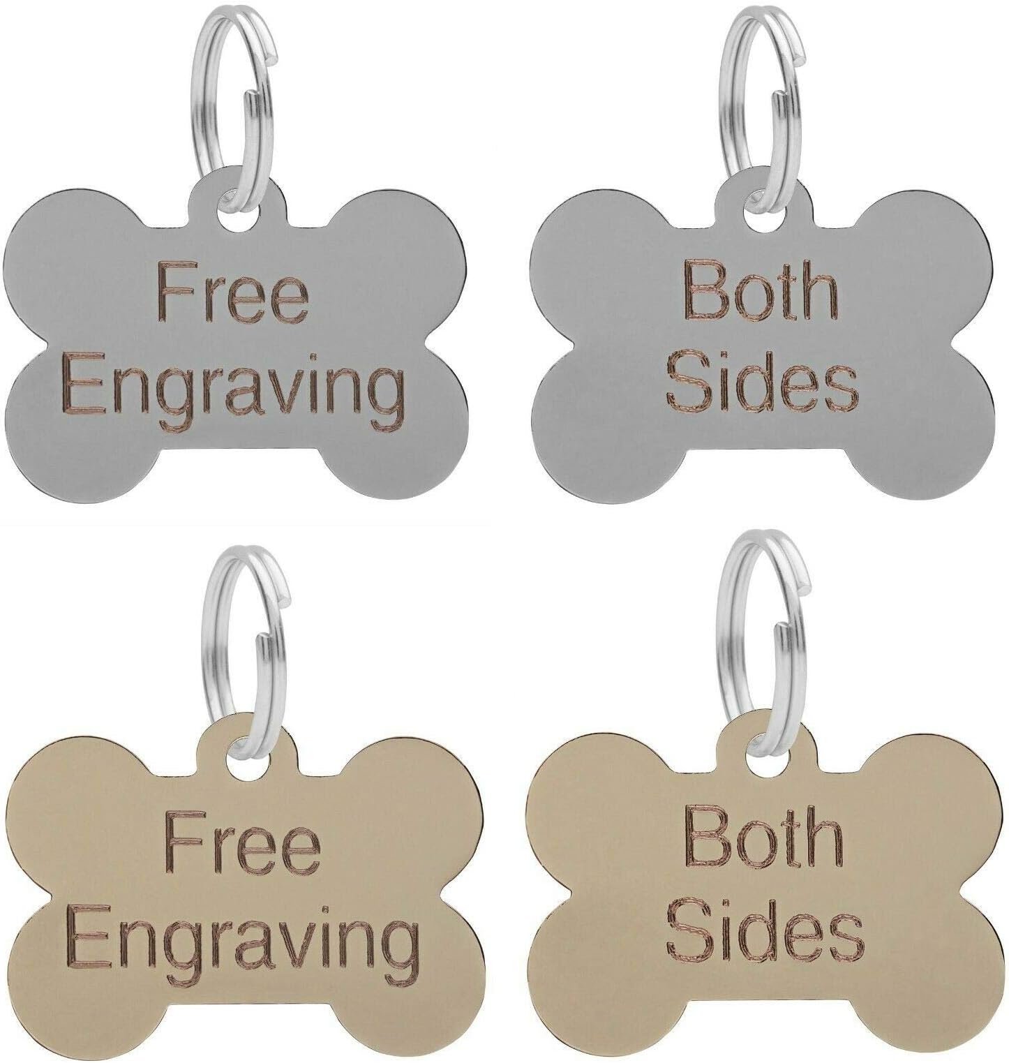 Dog Bone ID Tag Personalised Engraved Silver Or Brass 38mm Puppy Collar Chipped (Silver)