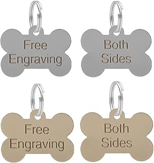 Dog Bone ID Tag Personalised Engraved Silver Or Brass 38mm Puppy Collar Chipped (Brass)