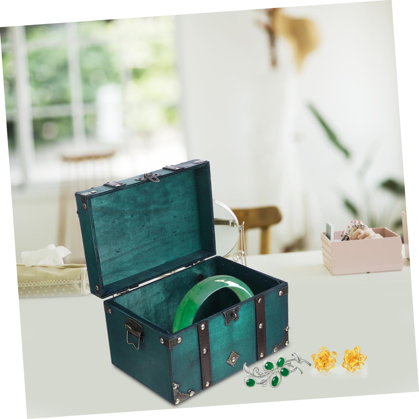 TOPBATHY Joyero de Madera Verde Estilo Vintage Cerradura