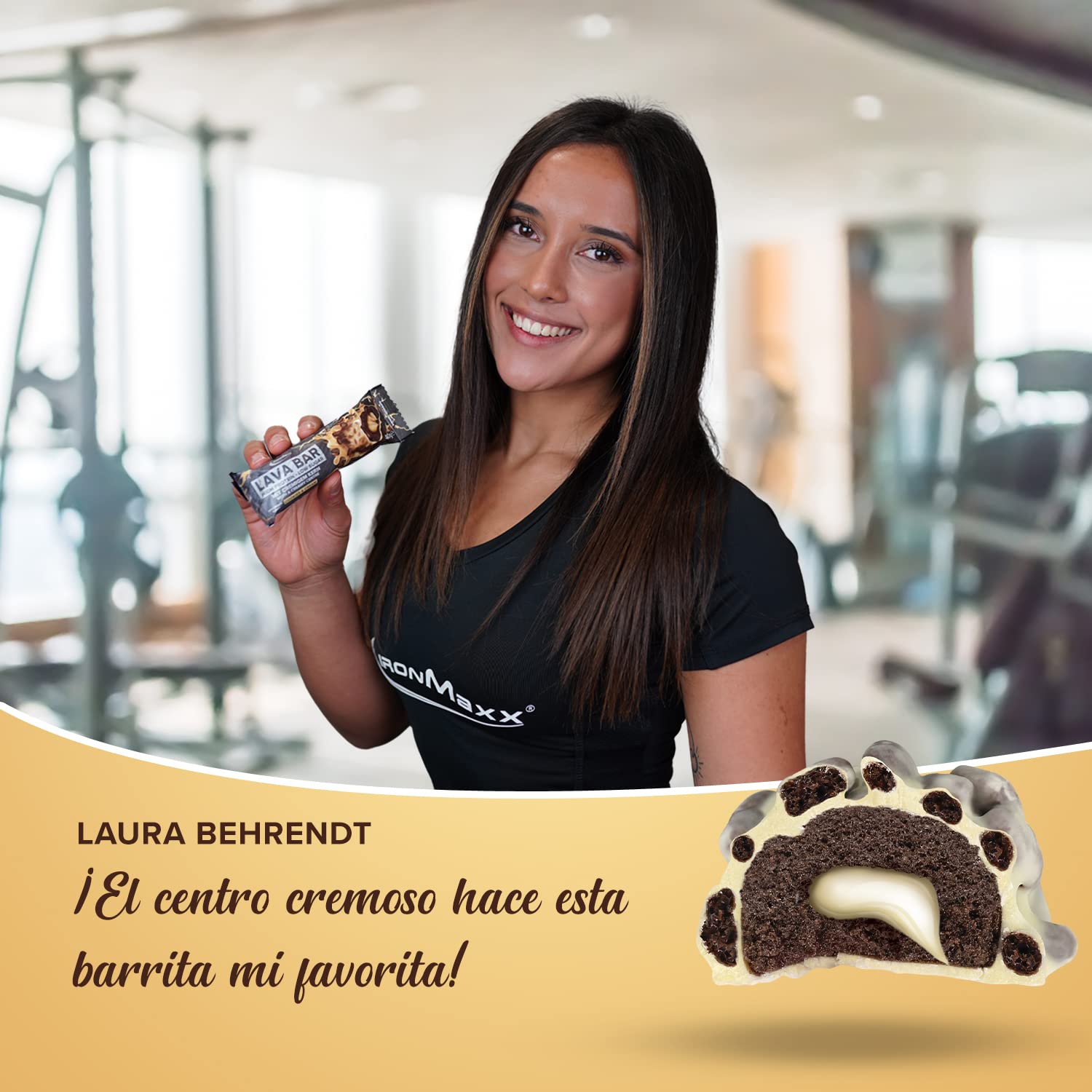 IronMaxx Lava Protein Bar - Cookies and Cream - 18x40g | Barrita alta en proteínas con núcleo cremoso y cobertura de cacahuete y caramelo | Baja en azúcar y sin aceite de palma