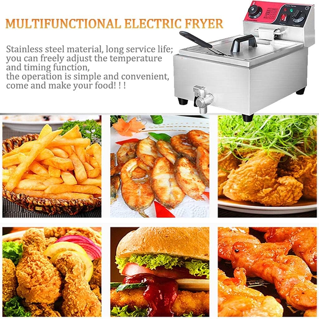 Fryer Basket, Electric Fryer 6L 2500W Single Fryer with Oil Filter, Commercial Fryer with Thermostat and Timer Function, Easy Cleaning