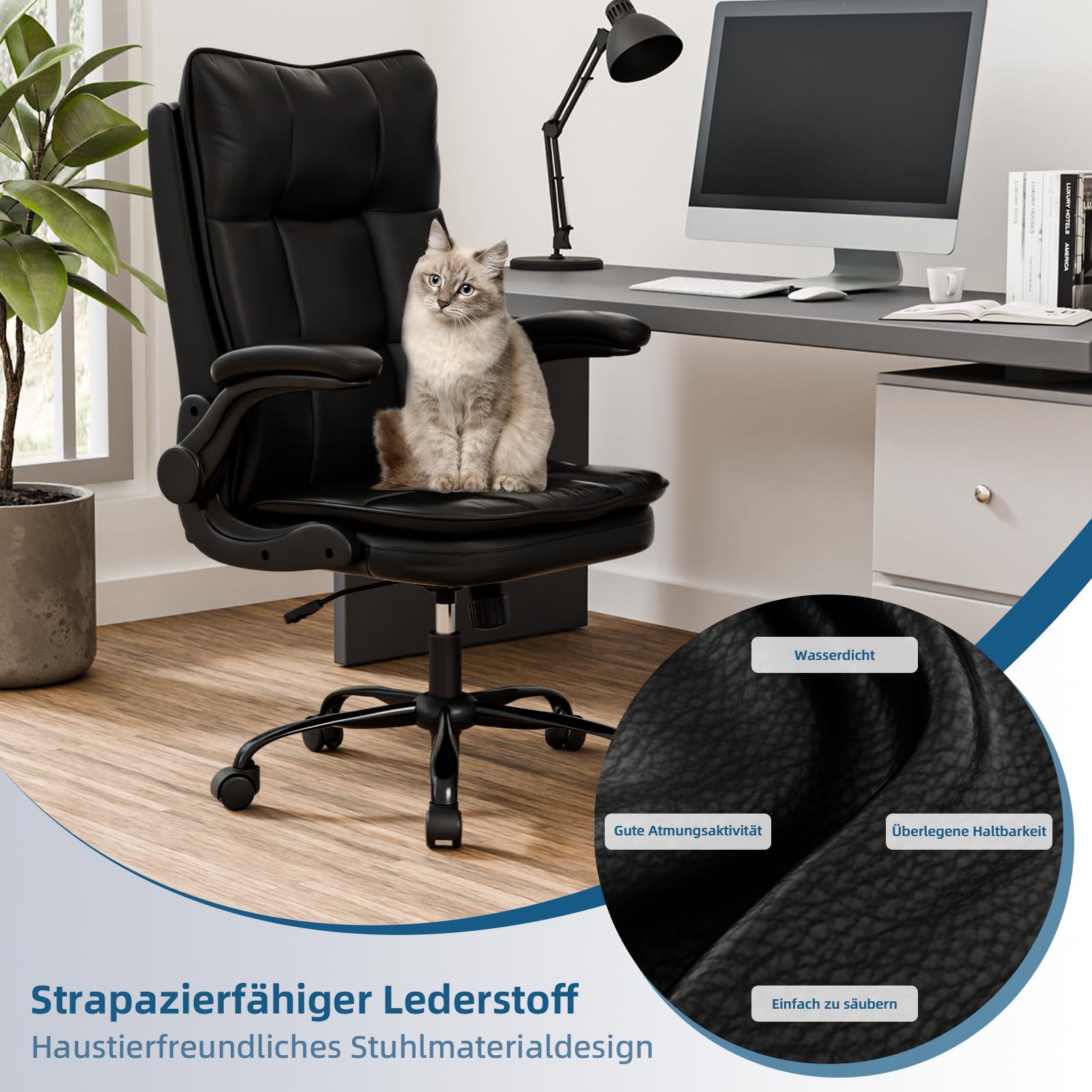 BAYGE Sedia Ufficio, Sedia Ergonomica per Computer con Braccioli Ripiegabili, Poltrona Direzionale con Sedile Largo, Altezza Regolabile, Comoda per Ufficio, Casa e Giochi, Portata fino a 150 kg, Nero