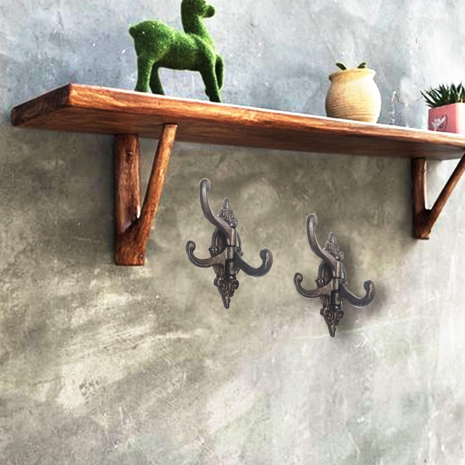 2PCS Vintage Cast Iron Wall Hooks Coat Rack Hooks Vintage Towel Hook Decorative Wall Hook Decorative Hooks Heavy Duty Coat Hooks 3 Swing Arm Swivel Coat Hook (Taper)